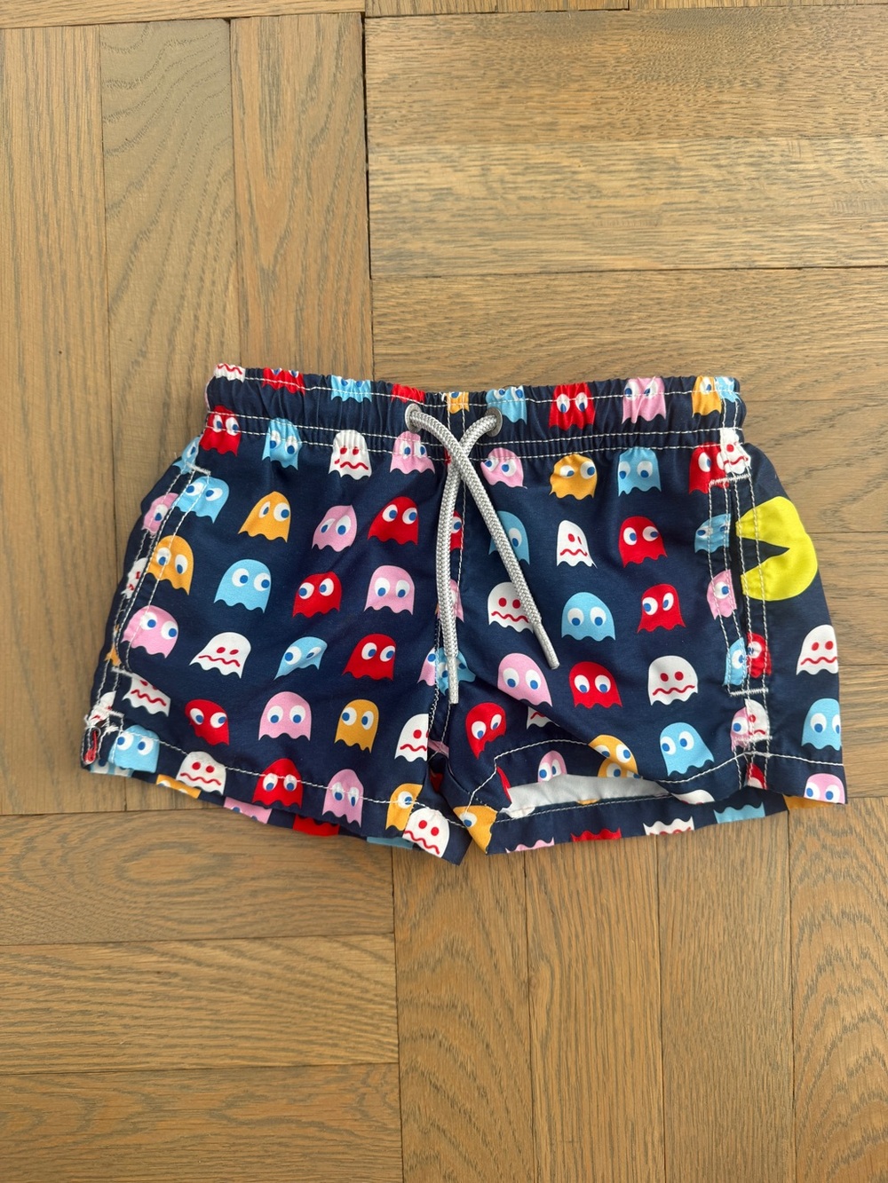 MC2 Saint Barth Navy Kids Swim Trunks with Colorful Pac-Man Print